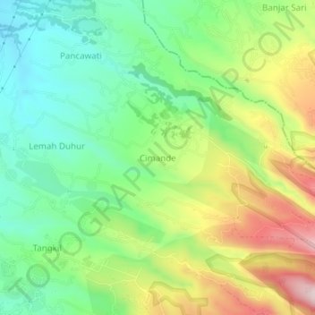 Mapa topográfico Cimande, altitude, relevo