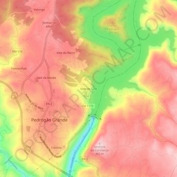 Mapa topográfico Vale de Góis, altitude, relevo