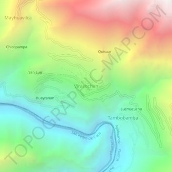 Mapa topográfico Viracochan, altitude, relevo