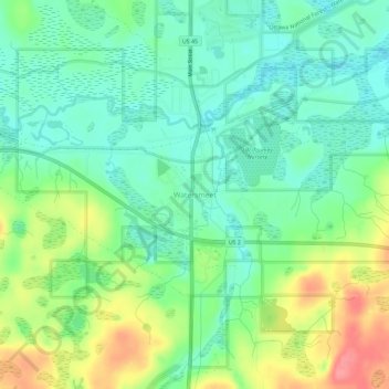 Mapa topográfico Watersmeet, altitude, relevo