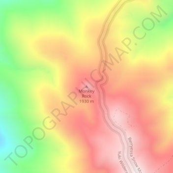 Mapa topográfico Monkey Rock, altitude, relevo
