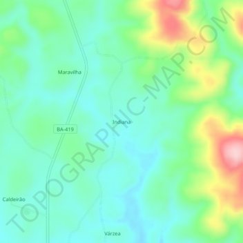 Mapa topográfico Indiana, altitude, relevo