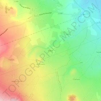 Mapa topográfico Augeac, altitude, relevo