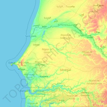 Mapa topográfico Louga, altitude, relevo