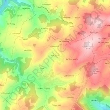 Mapa topográfico Machizaud, altitude, relevo