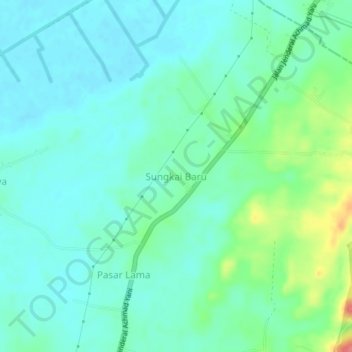 Mapa topográfico Sungkai Baru, altitude, relevo
