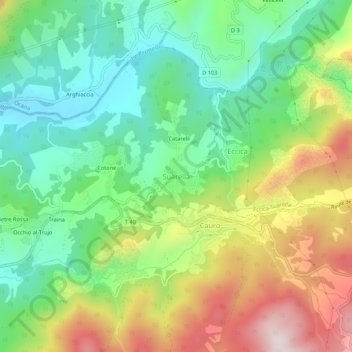 Mapa topográfico Suarella, altitude, relevo