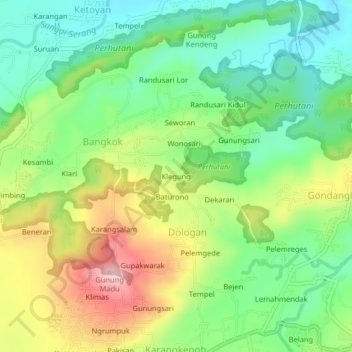 Mapa topográfico Klegung, altitude, relevo