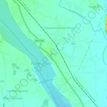 Mapa topográfico Āttūr, altitude, relevo