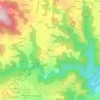 Mapa topográfico Deyras, altitude, relevo