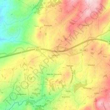 Mapa topográfico Lameira, altitude, relevo