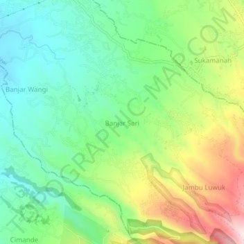 Mapa topográfico Banjar Sari, altitude, relevo