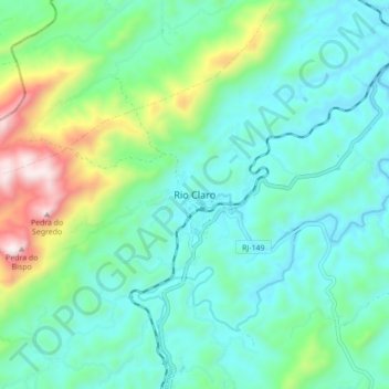 Mapa topográfico Rio Claro, altitude, relevo