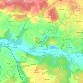 Mapa topográfico Coet-Vin, altitude, relevo