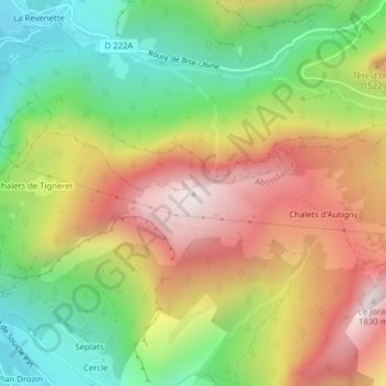 Mapa topográfico Pointe d'Autigny, altitude, relevo