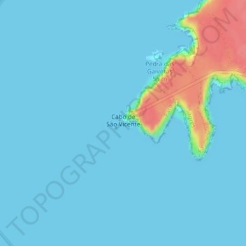 Mapa topográfico Cabo de São Vicente, altitude, relevo