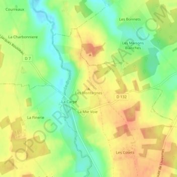 Mapa topográfico Les Montagnes, altitude, relevo