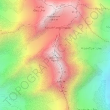 Mapa topográfico Lagginhorn, altitude, relevo