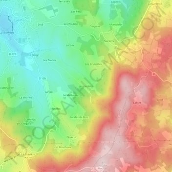 Mapa topográfico Les Faidides, altitude, relevo