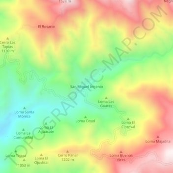 Mapa topográfico San Miguel Ingenio, altitude, relevo