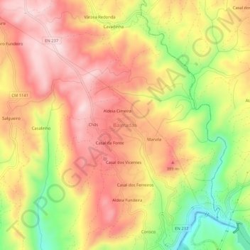 Mapa topográfico Bairradas, altitude, relevo