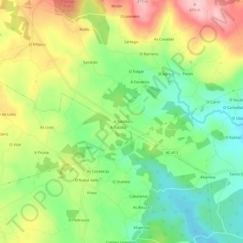 Mapa topográfico A Tablilla, altitude, relevo