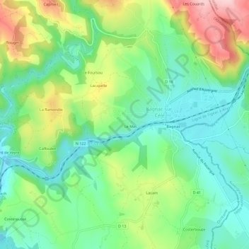 Mapa topográfico Frons, altitude, relevo