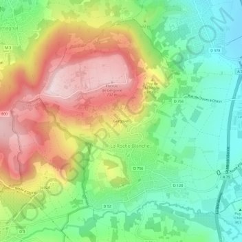 Mapa topográfico Gergovie, altitude, relevo