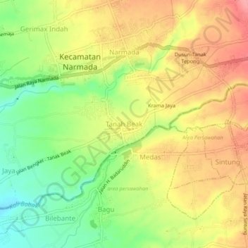 Mapa topográfico Tanah Beak, altitude, relevo