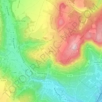 Mapa topográfico Borgy, altitude, relevo