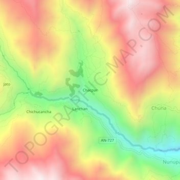 Mapa topográfico Chacpar, altitude, relevo