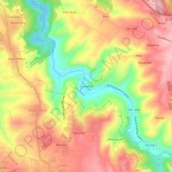 Mapa topográfico Carvalhal, altitude, relevo