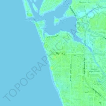 Mapa topográfico Venice Beach, altitude, relevo