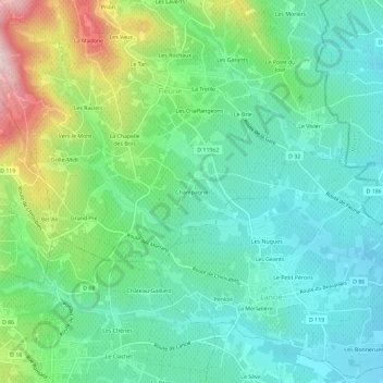 Mapa topográfico Champagne, altitude, relevo