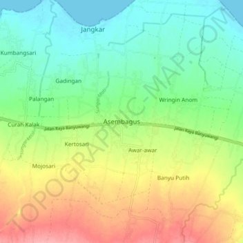 Mapa topográfico Asembagus, altitude, relevo