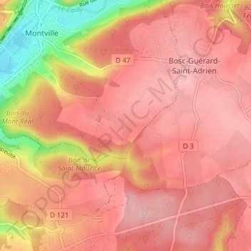 Mapa topográfico Bois le Vicompte, altitude, relevo