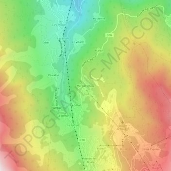 Mapa topográfico Méribel Village, altitude, relevo