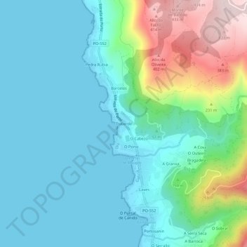Mapa topográfico Toiberde, altitude, relevo