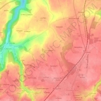 Mapa topográfico Penvern, altitude, relevo