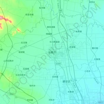 Mapa topográfico 长葛市, altitude, relevo
