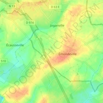 Mapa topográfico La Basse Émondeville, altitude, relevo