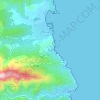 Mapa topográfico Calella, altitude, relevo