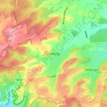 Mapa topográfico Habergy, altitude, relevo