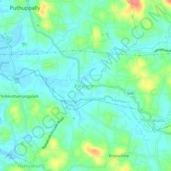 Mapa topográfico Pariyaram, altitude, relevo