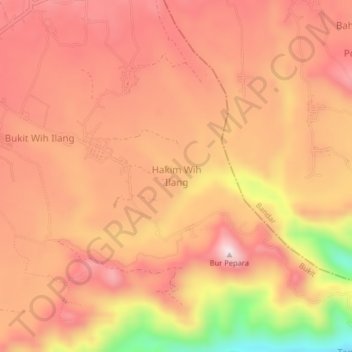 Mapa topográfico Hakim Wih Ilang, altitude, relevo