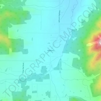 Mapa topográfico Williams, altitude, relevo
