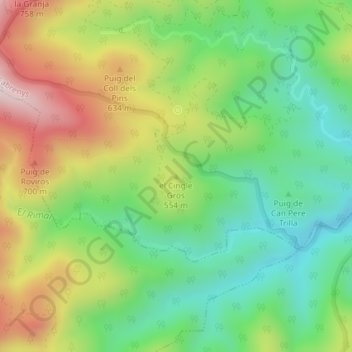 Mapa topográfico el Cingle Gros, altitude, relevo