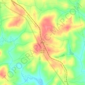 Mapa topográfico Sandy, altitude, relevo