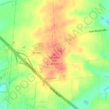 Mapa topográfico Campbell Hill, altitude, relevo