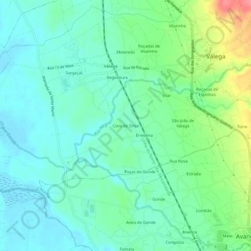 Mapa topográfico Cova da Onça, altitude, relevo